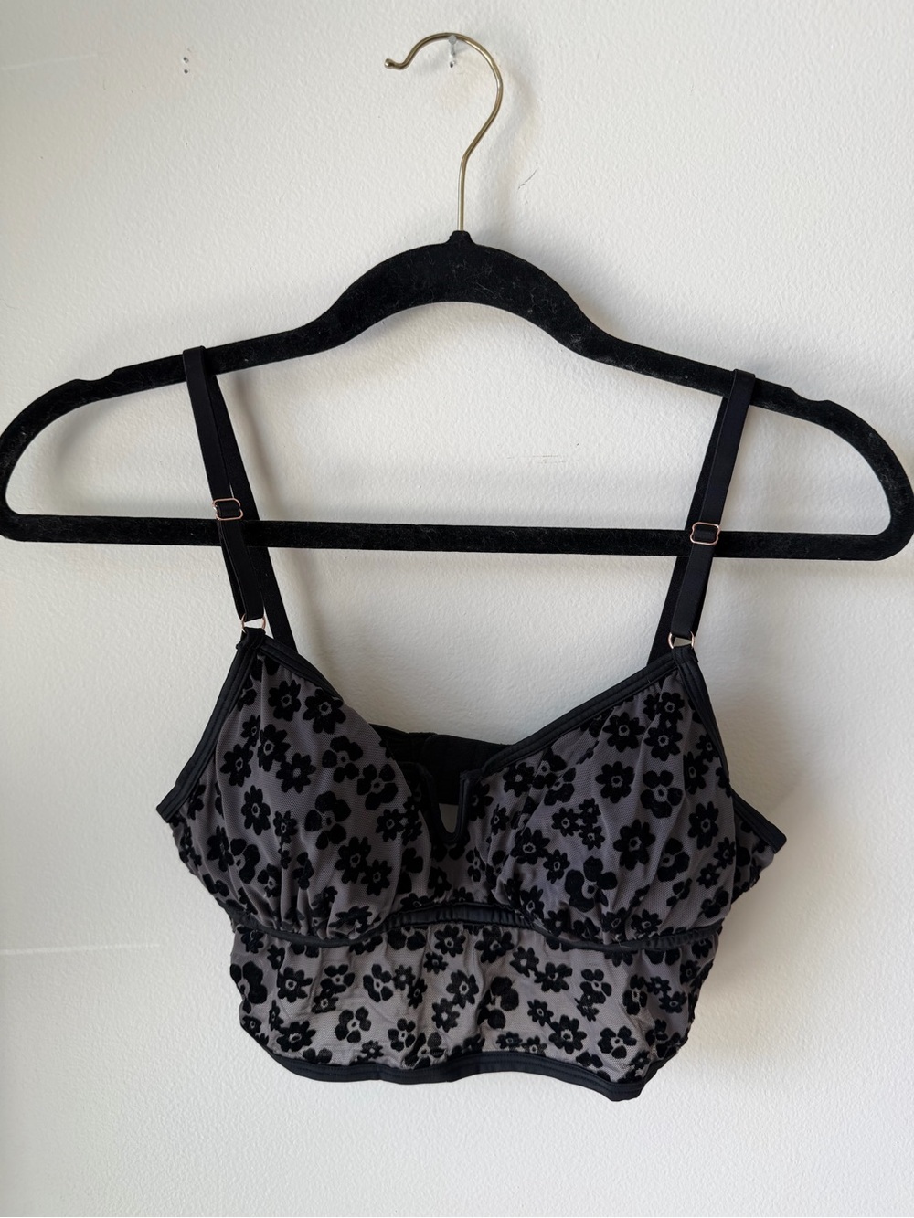 Black Floral Mesh Bralette Crop Top